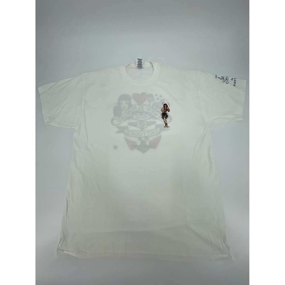 Jerzees T Shirt Men Large White Stewed Screwed Tattooed Dark Seas Graphic Cotton